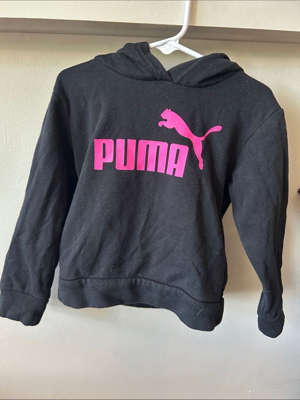 Puma Kids Black Hoodie with Hot Pink Logo